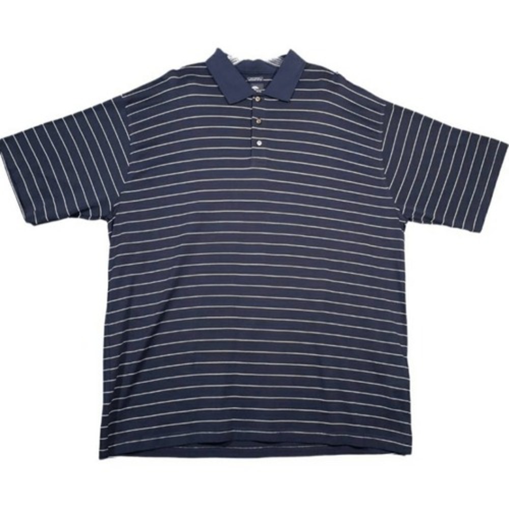 Pebble Beach Polo Shirt‎ Mens XXL Blue Striped Cotton Short Sleeve Golf